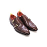 Glossy Leather Pointed Toe Monk Straps Dress Shoes
