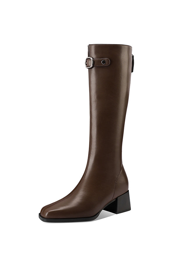 LeatherLux Chic Round Toe Winter Boots