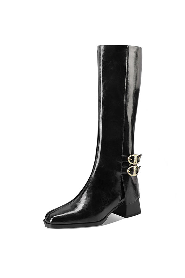 LeatherLux Chic Square Toe Winter Boots