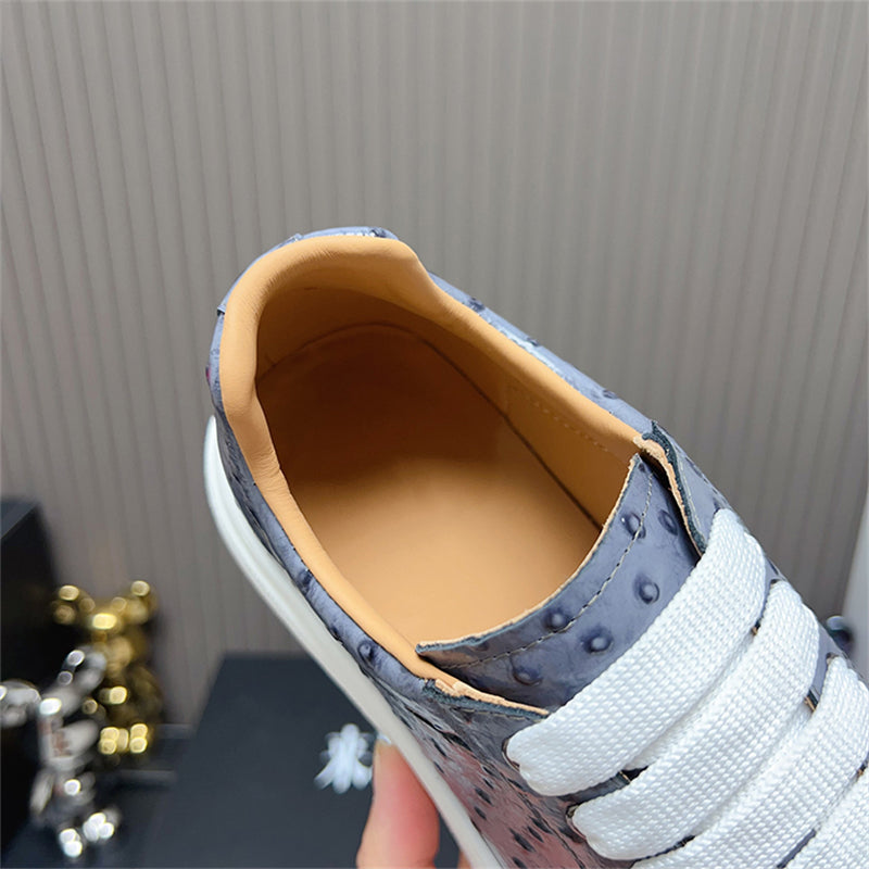 LuxeLeather Ostrich Textured Lace-up Platform Sneakers