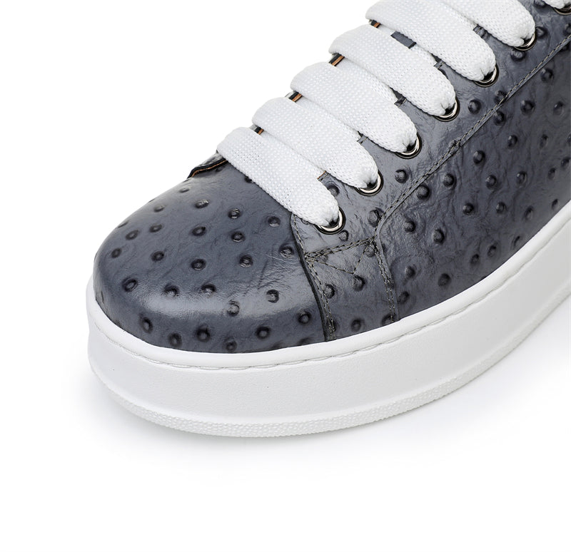 LuxeLeather Ostrich Textured Lace-up Platform Sneakers