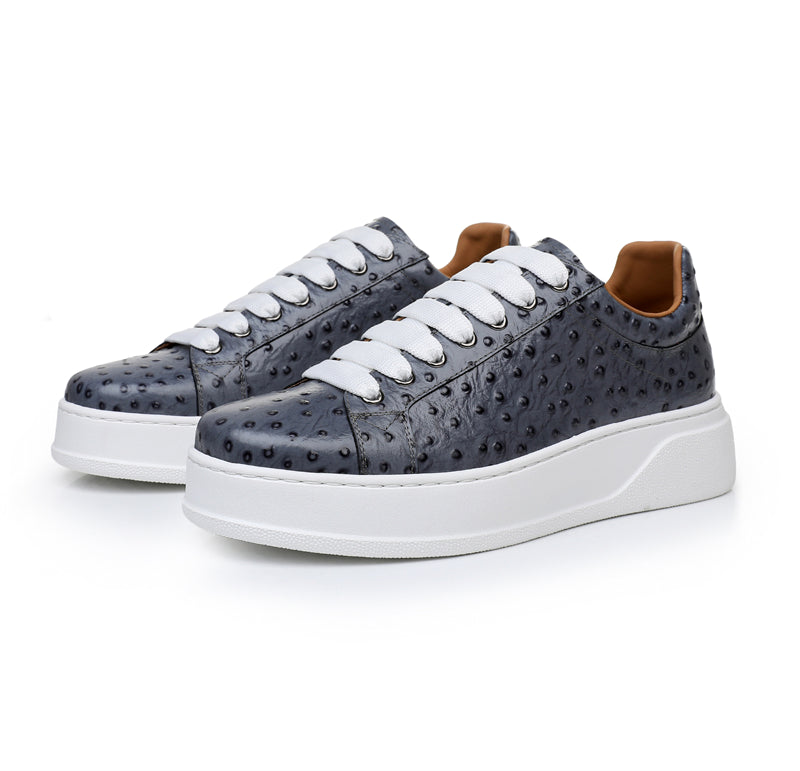 LuxeLeather Ostrich Textured Lace-up Platform Sneakers