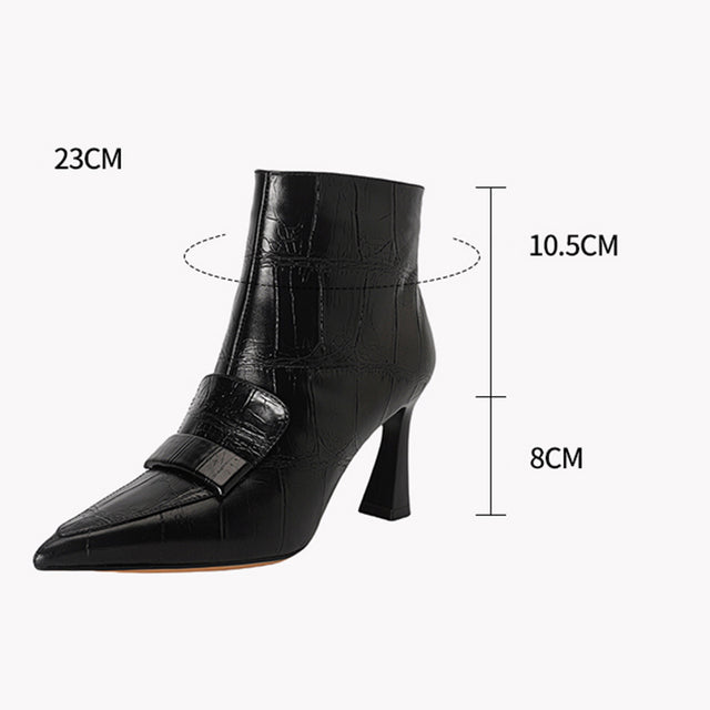 Chic Cow Leather Pointed Toe High Heeled Boots