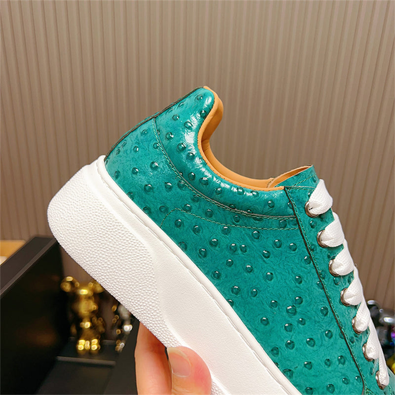 LuxeLeather Ostrich Textured Lace-up Platform Sneakers