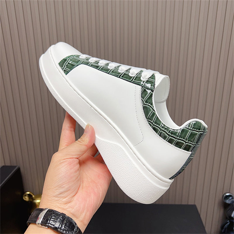 LuxeCroco Platform Lace-up Stitching Exotic Sneakers