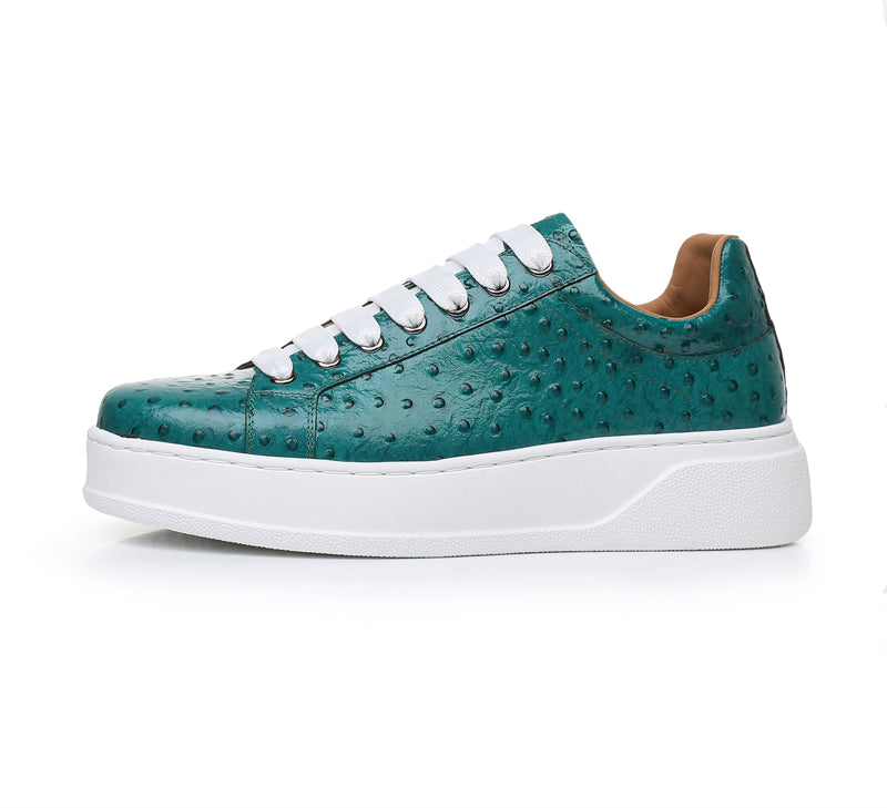 LuxeLeather Ostrich Textured Lace-up Platform Sneakers