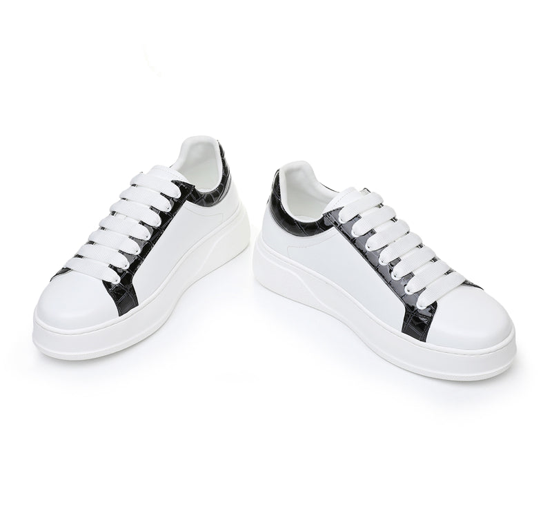 LuxeCroco Platform Lace-up Stitching Exotic Sneakers