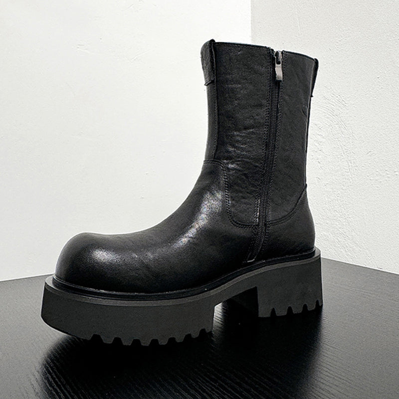 Cow Leather Chic Zipper Vintage Middle Boots