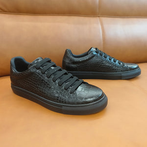 LuxeLeather Textured Lace-up Platform Sneakers