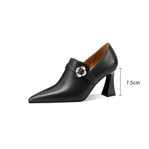 Chic LeatherLux Pointed Toe Thick Heels