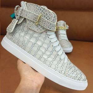 LuxeCroco Embossed High Top Designer Flat Sneakers