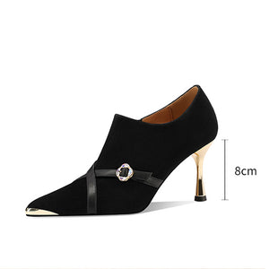 Chic Leather Pointed Toe Slip-on Pumps