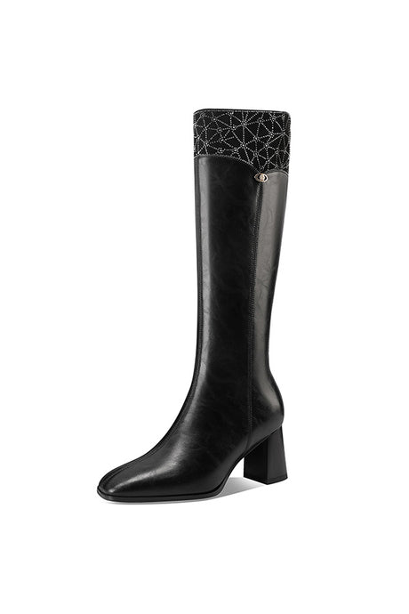 LeatherLux Chic Square Toe Winter Boots