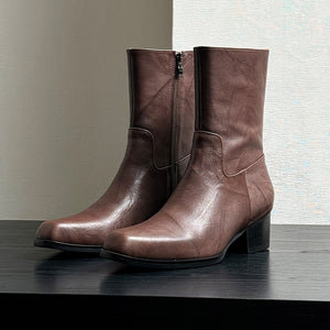 Chic Genuine Leather Square Toe Dress Boots