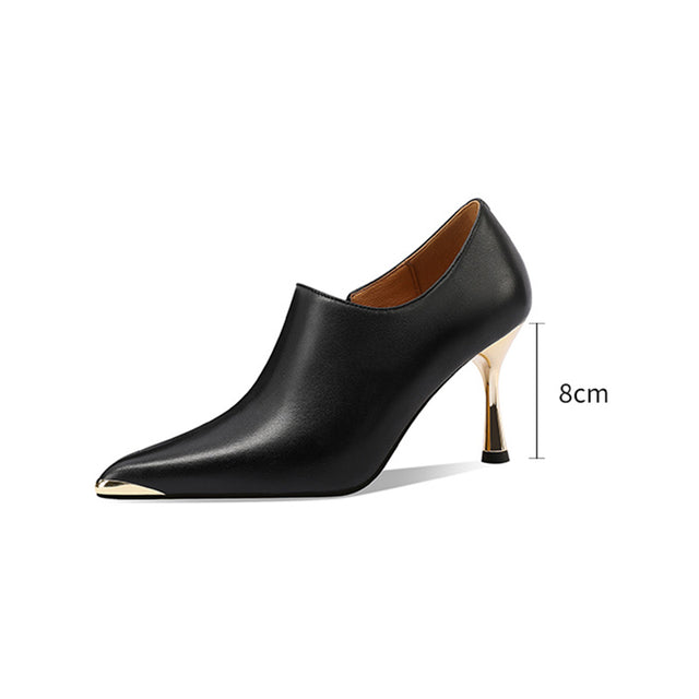 Chic Leather Pointed Toe Slip-on Pumps