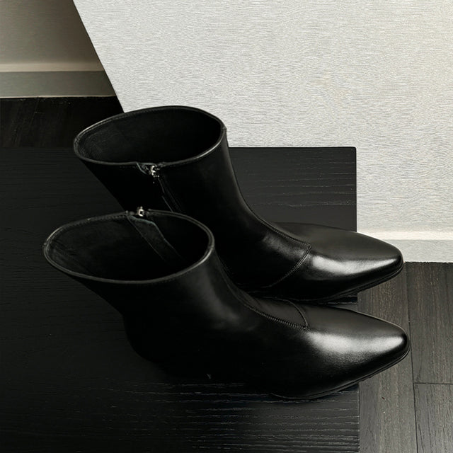 LeatherLux Opulent Genuine Leather Slip-On Ankle Boots