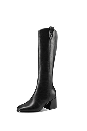 LeatherLux Chic Square Toe Winter Boots