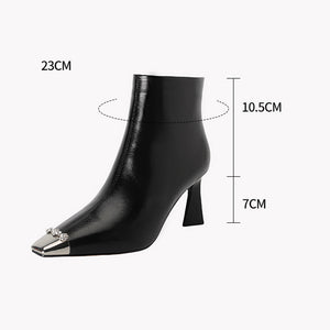 Chic Cow Leather Square Toe High Heeled Boots