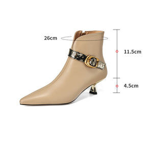 ChicZip Solid Leather Pointed Toe High Heel Boots