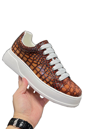 LuxeCroco Platform Lace-up Stitching Exotic Sneakers