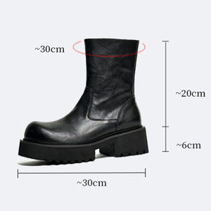 Cow Leather Chic Zipper Vintage Middle Boots