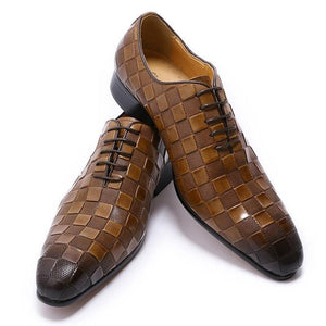 ItalianLux Leather Plaid Print Oxford Dress Shoes
