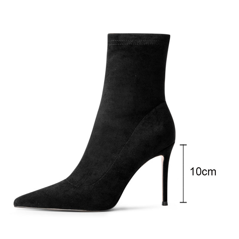 Luxury Flock Thin Heel Ankle Boots