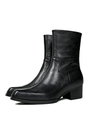 Chic Genuine Leather Square Toe Dress Boots