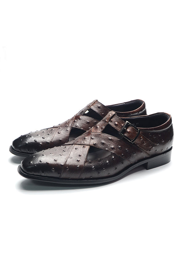Lavish Leather Peep Toe Buckle Sandals