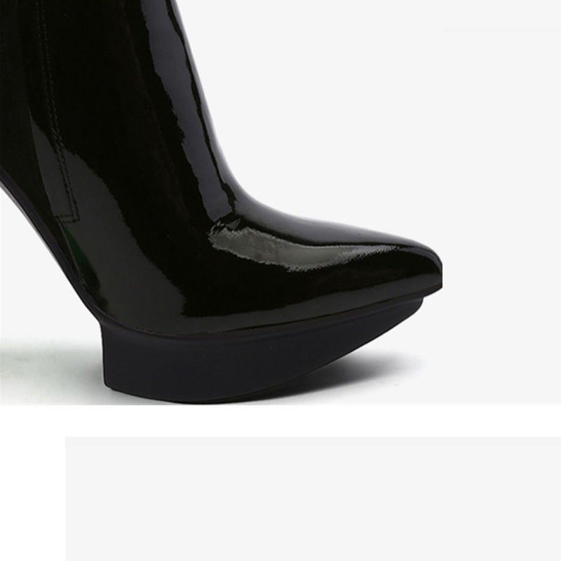 ChicLux Leather Pointed Toe Platform Ankle Boots