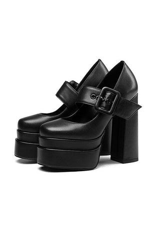 Chic Mary Janes Round Toe Buckle Platform Pumps