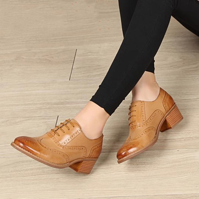 LuxeLeather Chic Retro Oxfords Round Heel