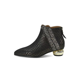 LeatherLux Exotic Texture Pointed Ankle Boots