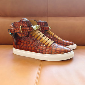 LuxeCroco Embossed High Top Designer Flat Sneakers