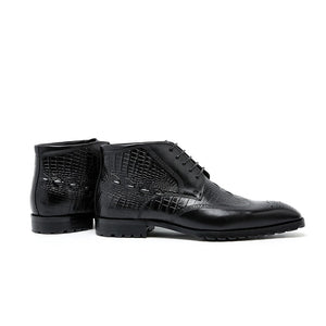LuxeCroco Genuine Leather Lace-Up Exotic Ankle Boots