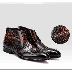 LuxeCroco Genuine Leather Lace-Up Exotic Ankle Boots