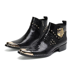 LuxeGator Genuine Leather Croc Texture Dress Boots
