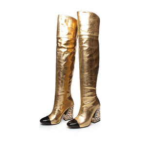 Luxegold Exotic Pointed Toe Slip On Knee High Boots - FINAL SALE