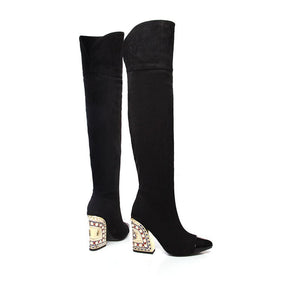 Luxegold Exotic Pointed Toe Slip On Knee High Boots - FINAL SALE