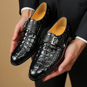 CrocoChic Leather Embossed Monkstrap Dress Shoes