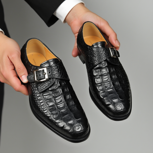 CrocoChic Leather Embossed Monkstrap Dress Shoes