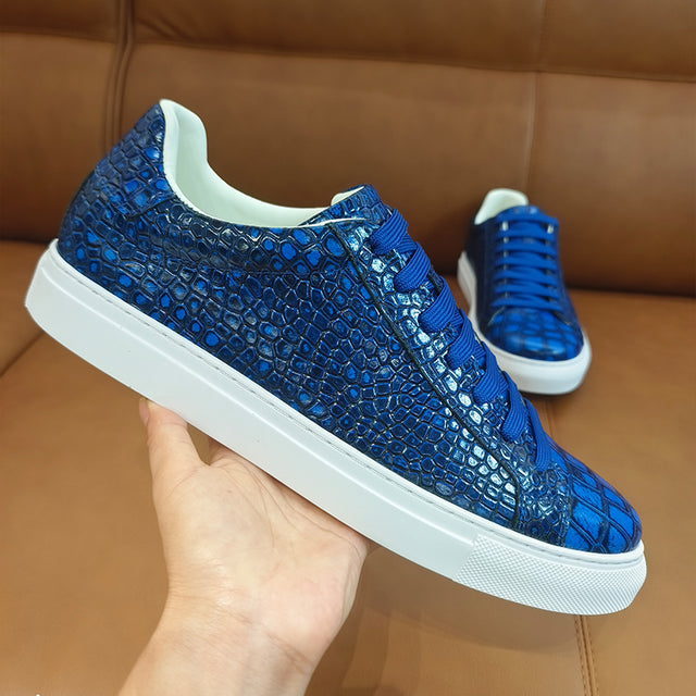 LuxeLeather Textured Lace-up Platform Sneakers