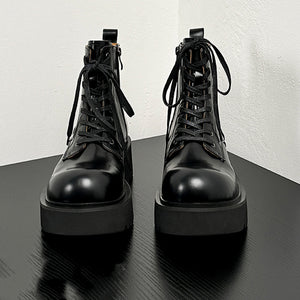 Cow Leather Chic Lace Up Vintage Ankle Boots