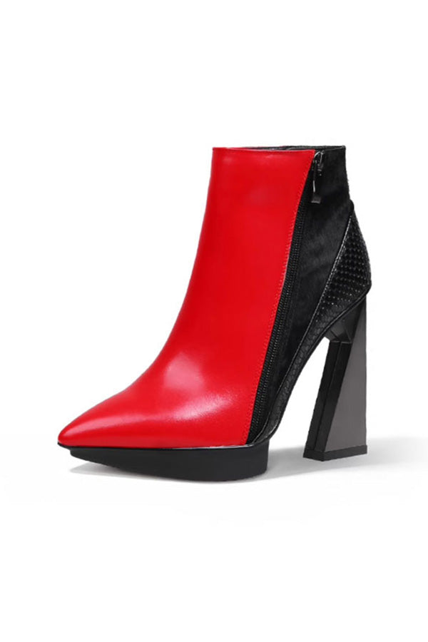 ChicLux Leather Pointed Toe Platform Ankle Boots