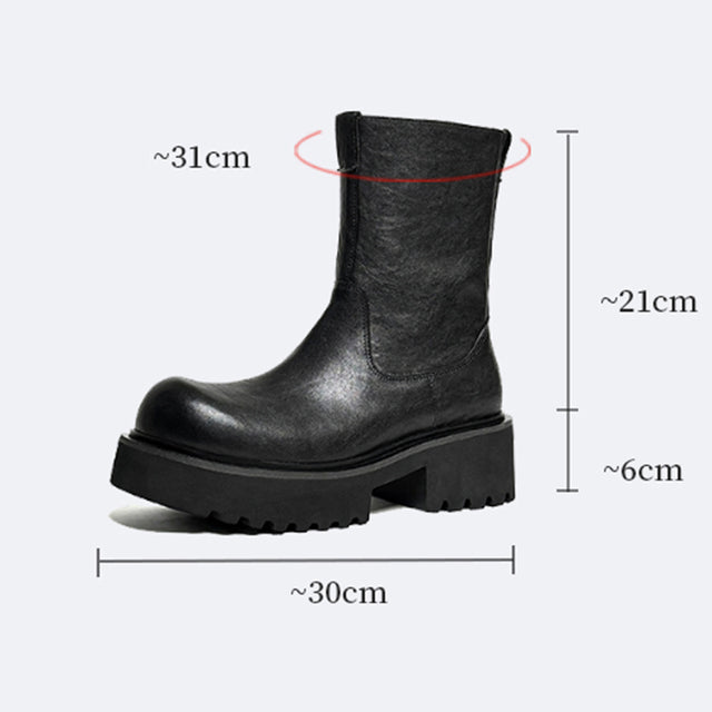 Cow Leather Chic Zipper Vintage Middle Boots