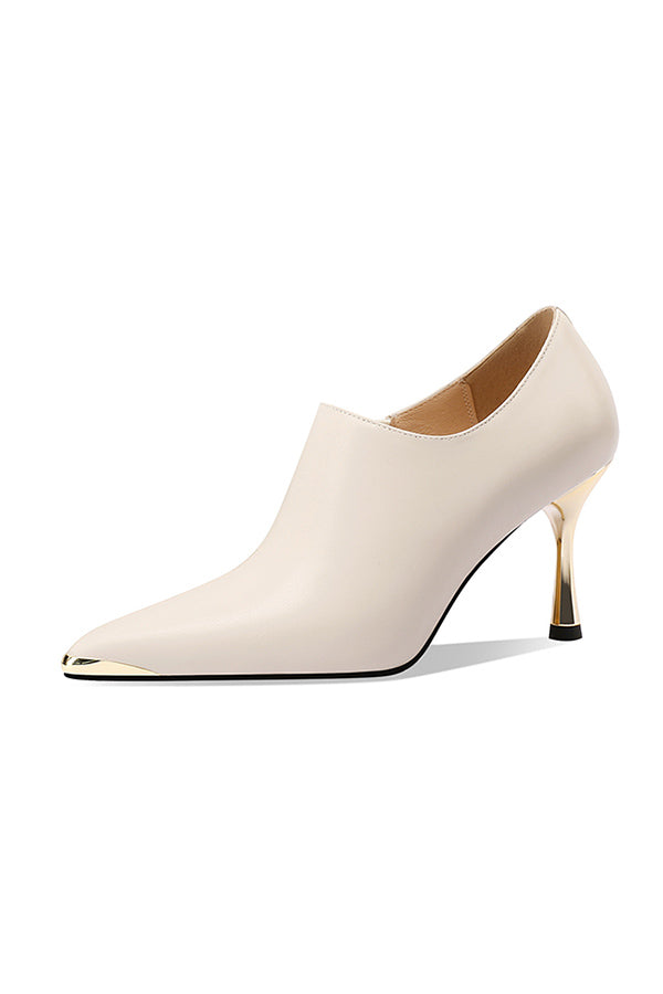 Chic Leather Pointed Toe Slip-on Pumps