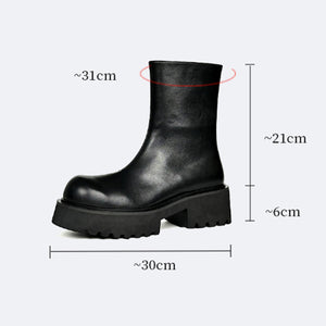 Cow Leather Chic Zipper Vintage Middle Boots