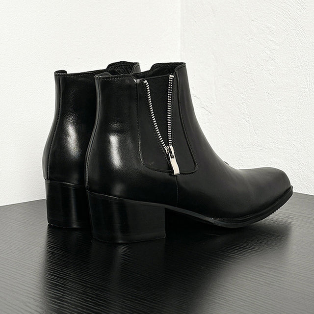 LuxeZip Genuine Leather Zipper Ankle Boots