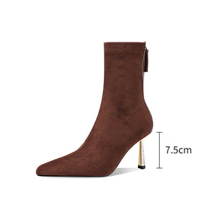 Chic Suede Pointed Toe Zip High Heel Boots