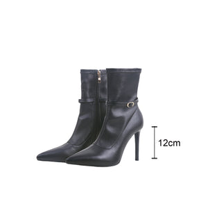 Luxury Thin Heel Zipper Cowboy Ankle Boots